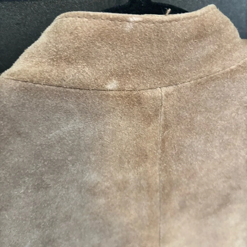 Vintage Le Soleil Suede Jacket Tan Puff Shoulder 80s Cropped Button Front​